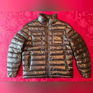 Size Large Men's High Shine Black Genuine Down Filled Puffer Coat Jacket Snover